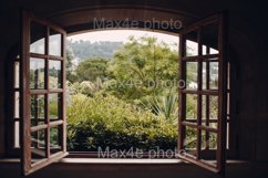 Opened old window and beautiful garden. Product Image 1