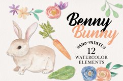 Bunny Florals Watercolors Spring Carrot Easter Rabbit Product Image 1