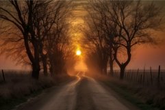 Serene sunset road among trees Product Image 1
