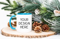 Mug Mockup Christmas 11 Oz White Coffee Cup Blue Handle Product Image 1