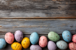 Colorful Easter Eggs on Wooden Background Product Image 1