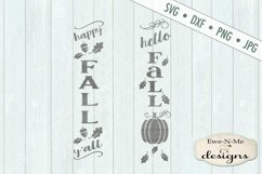 Happy Fall Y&#039;all Hello Fall Pumpkin Leaves Porch Sign SVG Product Image 2