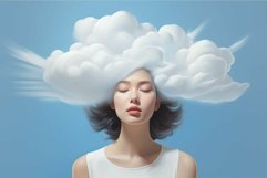 Serenity escapade: woman with cloud thoughts Product Image 1