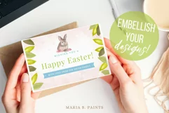 Bunny & Floral Hand Drawn Watercolor Clipart Sublimation Product Image 2