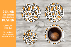 Fall leopard car coaster sublimation. Round coaster PNG 07 Product Image 1