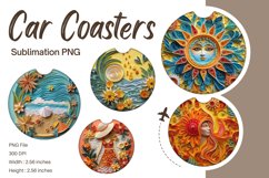 3D Summer Flower Quilling Car Coasters Sublimation Template Product Image 1
