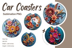 3D Flower Quilling Car Coasters Sublimation Template Product Image 1