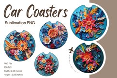 3D Flower Quilling Car Coasters Sublimation Template Product Image 1