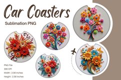 3D Flower Quilling Car Coasters Sublimation Template Product Image 1