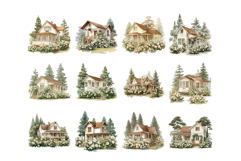 Watercolor Cottage House Clipart Set Product Image 4