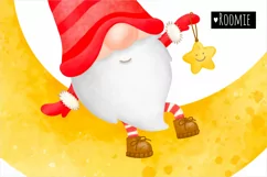 Merry Christmas gnome on the moon PNG Watercolor Clipart Product Image 2