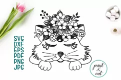 cat face with flowers svg, cricut svg dxf file png pdf print Product Image 1