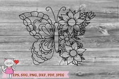 Floral Butterfly svg, Flowers svg, hand drawn Product Image 7