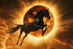 Horse Flying with Sun Background Wallpaper Product Image 1