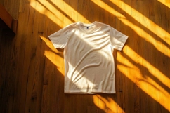 White T-shirt on a wooden background Product Image 1