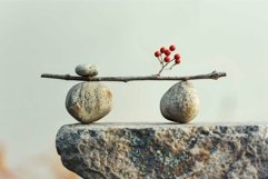Balancing stones and red berries symbolizing harmony and bal Product Image 1