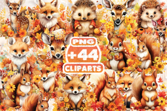 Autumn Animals Watercolor Clipart | Fall Woodland Creatures Product Image 1