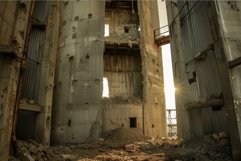 Sunset through ruins: abandoned industrial silo Product Image 1
