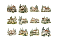 Watercolor Cottage House Clipart Set Product Image 3