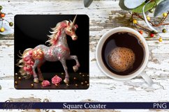 Unicorn Square Coaster | Mythical Animal | Sparkling PNG Product Image 1