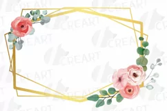 Pink floral watercolor wedding invitation golden frames png. Product Image 15