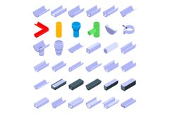 Gutter icons set, isometric style Product Image 1