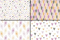 Violet and Orange Seamless Digital Paper / Pastel Hand drawn patterns / Scales, Hearts, Leaves, Terrazzo Backgrounds Product Image 2