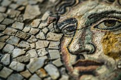 Ancient roman mosaic closeup with detailed face pattern Product Image 1