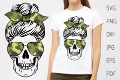 Skull mom life svg, messy bun, camo military mom, camouflage Product Image 1