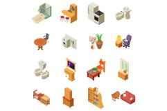 Lodging icons set, isometric style Product Image 1