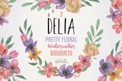 Delia Florals 7 Bouquets Watercolor Cream Purple Flowers Product Image 1