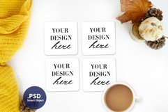Thanksgiving 4 Coaster Mockup PSD, 4 Coasters set mockup Product Image 1