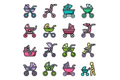 Pram icons set, outline style Product Image 1