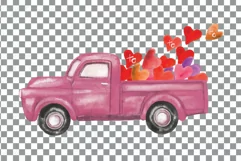 Watercolor vintage Valentine truck load with kisses XOXO png Product Image 6