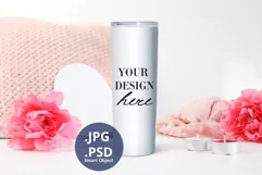 Valentine's Day Skinny Tumbler Mockup, Full wrap PSD mockup Product Image 4