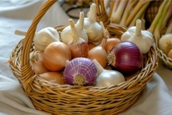 Rustic Basket onion garlic. Generate Ai Product Image 1
