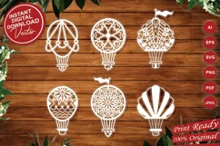 Papercut Hot Air Balloons, Set of Air Balloons Paper Cut Art Product Image 4