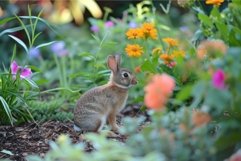 Adorable bunny amidst colorful flowers Product Image 1