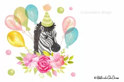 Baby Zebra Sublimation design. Watercolor birthday party PNG Product Image 1