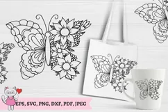 Floral Butterfly svg, Flowers svg, hand drawn Product Image 1