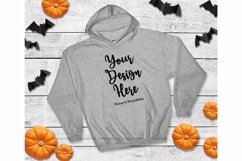 Halloween Gray Hoodie Mockup, Gildan 18500 Mock Up Flat Lay Product Image 1
