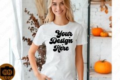 Bella Canvas 3001 Fall Woman Mockup,Fall white TShirt Mockup Product Image 1