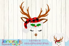 Reindeer SVG - Christmas Deer SVG Plaid Santa Hat Antlers Product Image 2