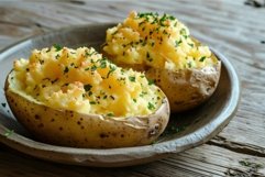 Nutritious Serving baked potato with green herbs. Generate a Product Image 1