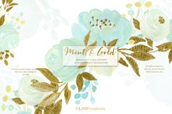 Mint and Gold. Watercolor floral clipart. Product Image 6