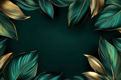 Elegant Green and Gold Leaves Frame Background Wallpaper Product Image 1