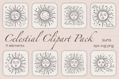 Celestial Boho Clipart - Suns - 11 designs - EPS, SVG, PNG Product Image 1