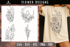 Celestial Floral Line Art SVG Vintage print