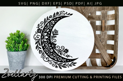 Celestial Floral Moon SVG Cut File Moon Mandala Silhouette Product Image 3