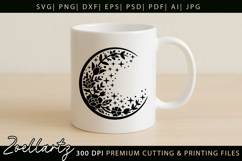 Celestial Moon SVG Cut File Floral Moon Mandala Silhouette Product Image 4